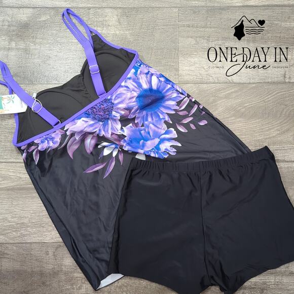 B2Prity Floral Boyshort Tankini Swimsuit Size XL - Picture 5 of 5